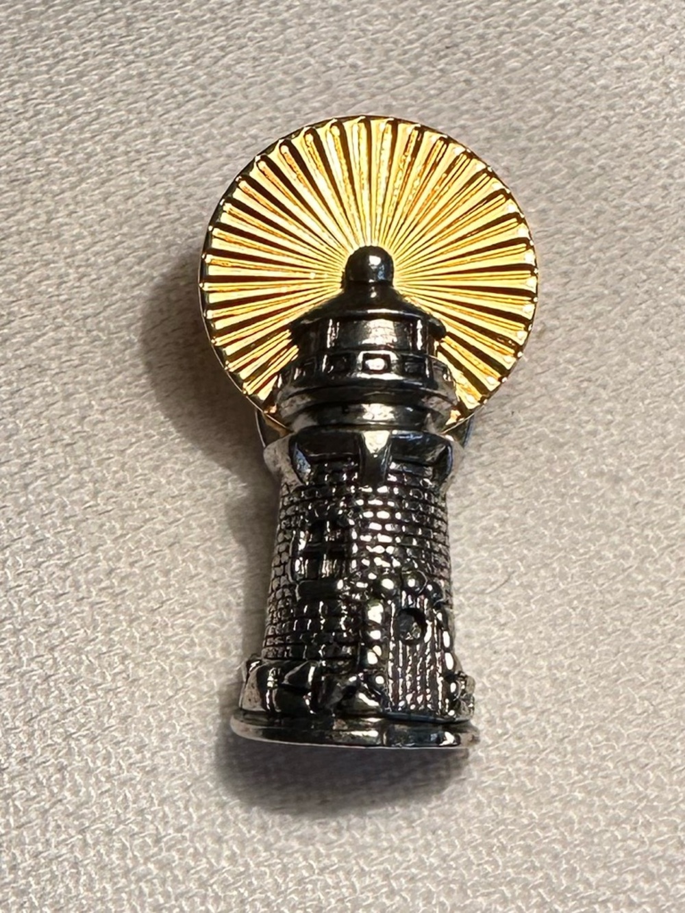 Unisex Vintage AVON Lighthouse Pin Brooch with Gold Sunburst - 1 3/8”